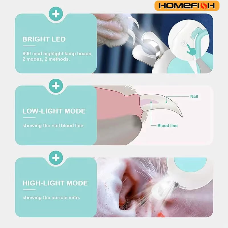 LED Light Cat Dog Nail Clipper Cutter Professional Pet Claw Trimmer with Safety Lock Puppy Kitten Animals Care Grooming Tool Kit