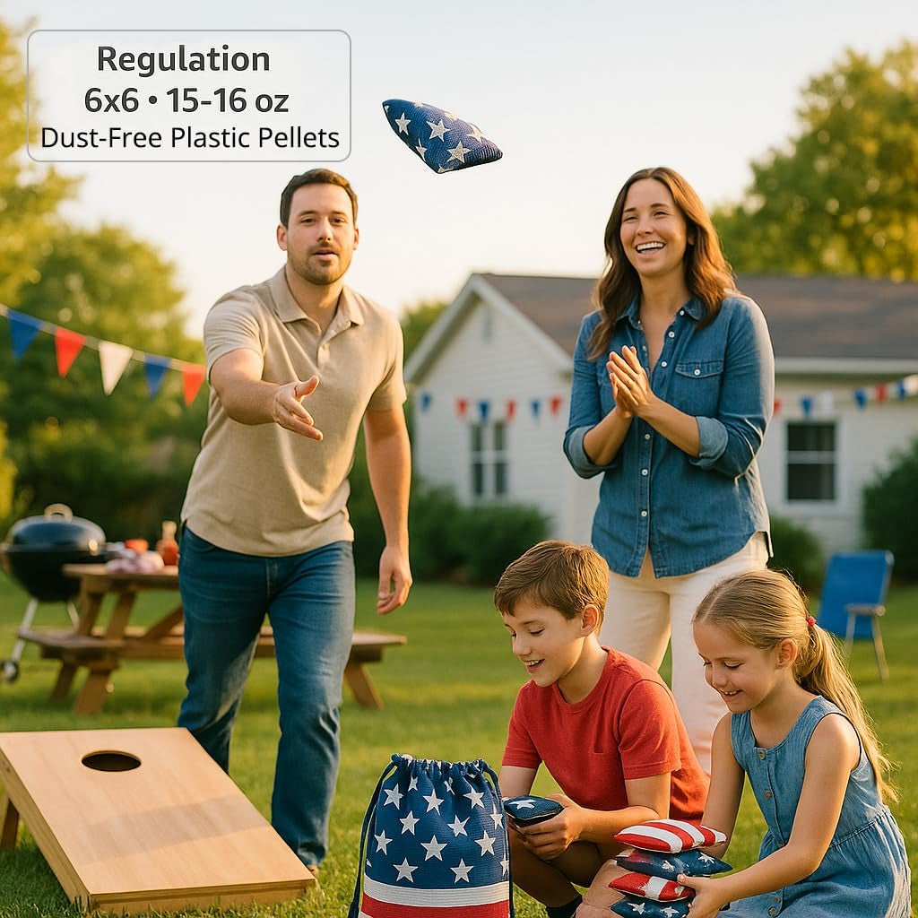 Regulation Cornhole Bean Bags: American Flag Corn Hole Beanbags Toss Game Set 8 Backyard Party Game Gift Family 25-44 Year Old