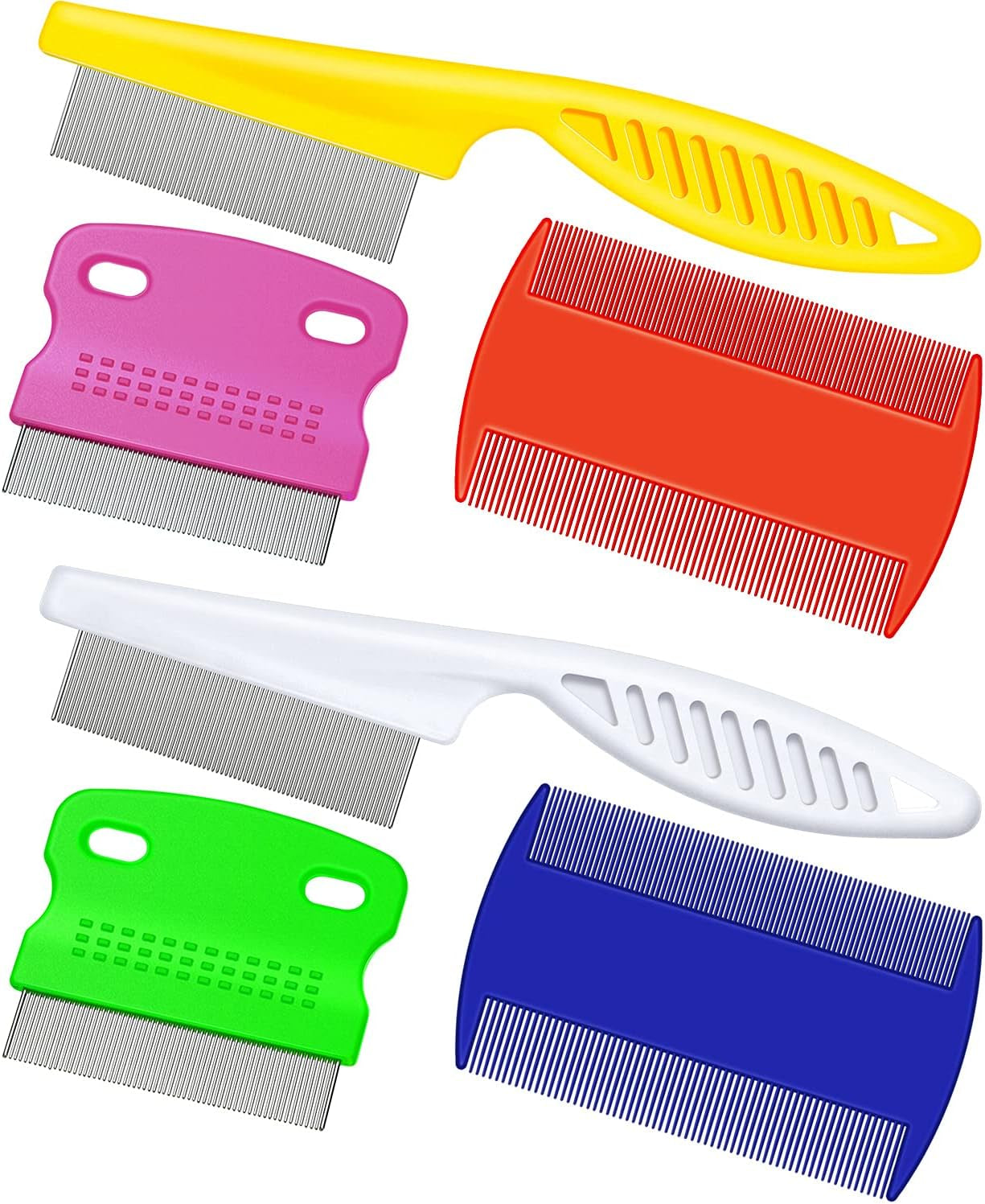 6 Pieces Pet Flea Lice Combs Dog Grooming Flea Cat Tear Stain Comb for Removal Dandruff, Hair Stain, Nit(White, Yellow, Green, Purple, Orange, Dark Blue)