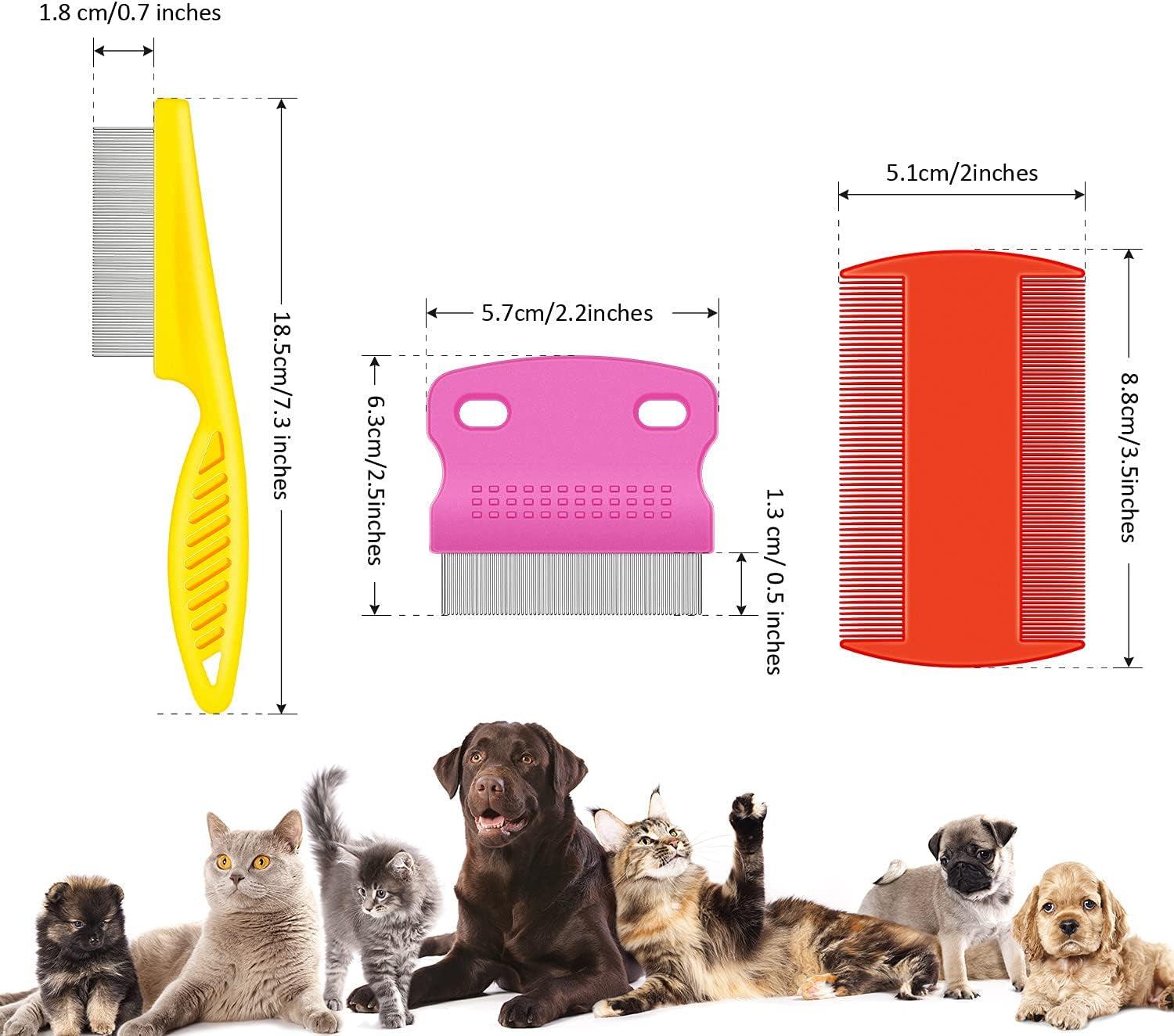 6 Pieces Pet Flea Lice Combs Dog Grooming Flea Cat Tear Stain Comb for Removal Dandruff, Hair Stain, Nit(White, Yellow, Green, Purple, Orange, Dark Blue)