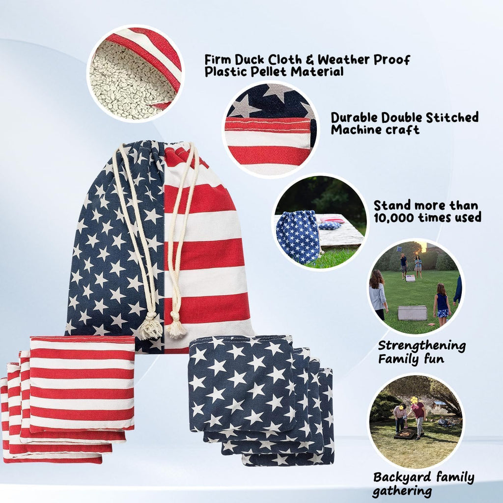 Regulation Cornhole Bean Bags: American Flag Corn Hole Beanbags Toss Game Set 8 Backyard Party Game Gift Family 25-44 Year Old