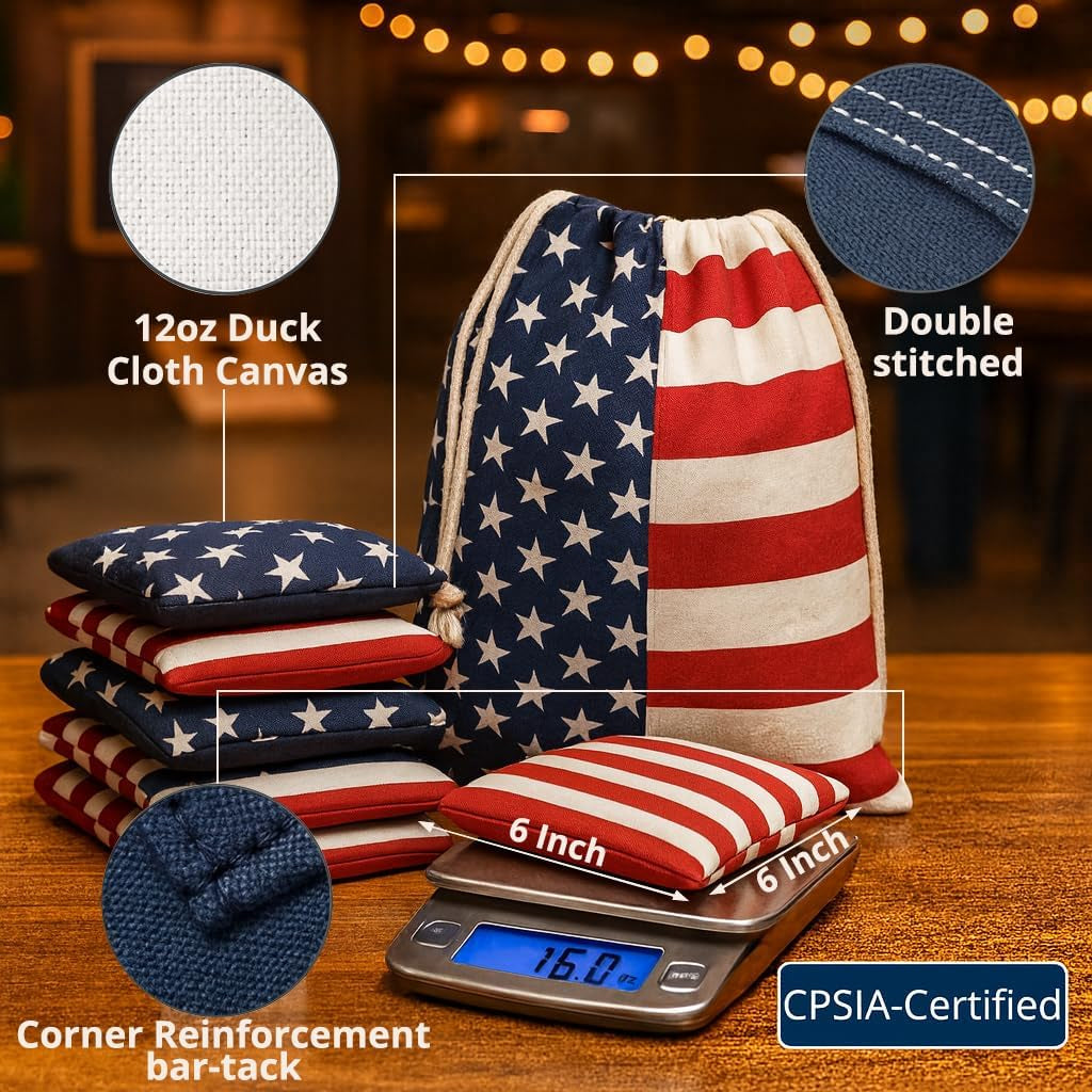 Regulation Cornhole Bean Bags: American Flag Corn Hole Beanbags Toss Game Set 8 Backyard Party Game Gift Family 25-44 Year Old