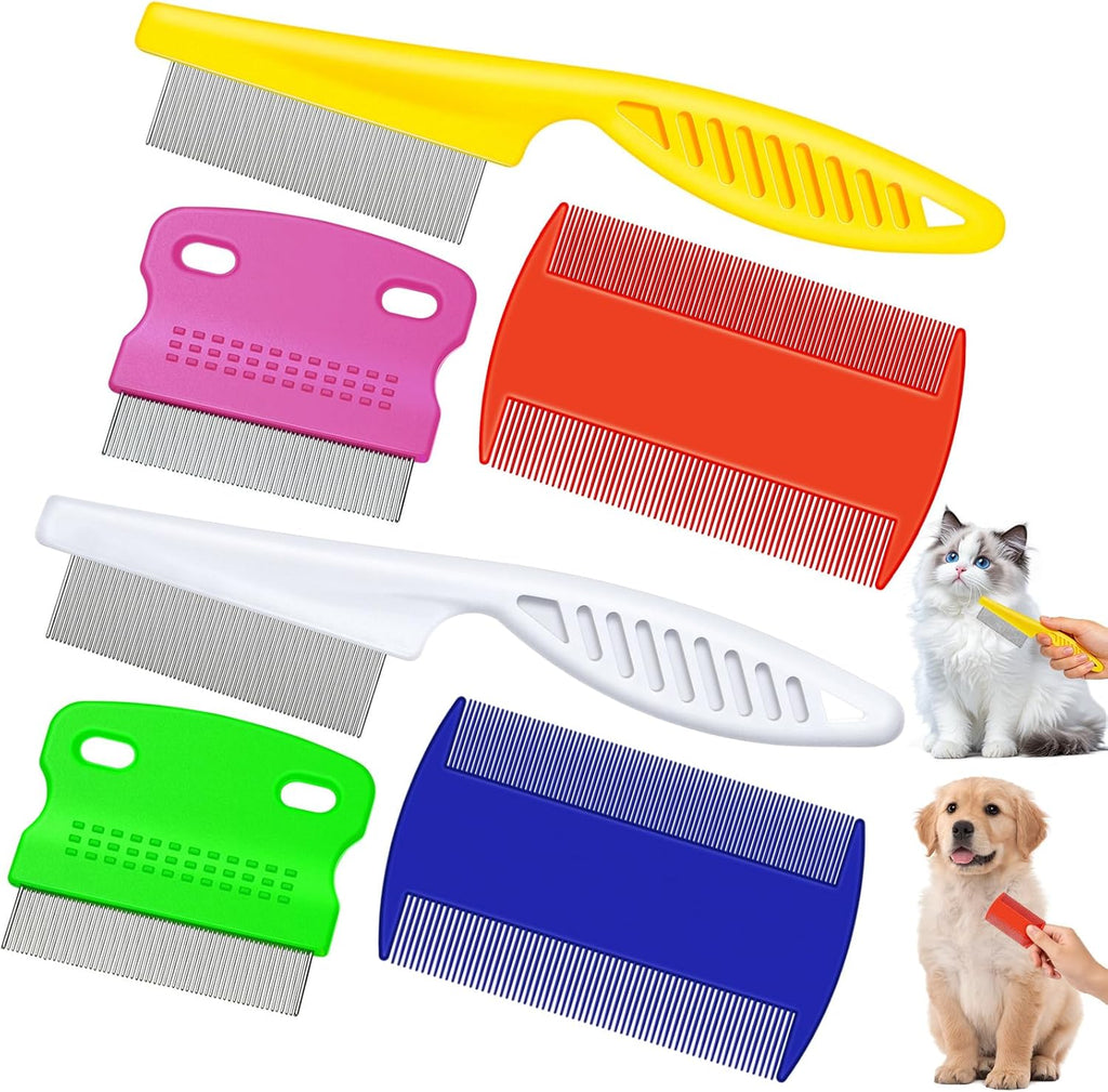 6 Pieces Pet Flea Lice Combs Dog Grooming Flea Cat Tear Stain Comb for Removal Dandruff, Hair Stain, Nit(White, Yellow, Green, Purple, Orange, Dark Blue)