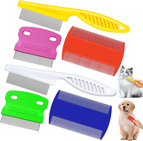 6 Pieces Pet Flea Lice Combs Dog Grooming Flea Cat Tear Stain Comb for Removal Dandruff, Hair Stain, Nit(White, Yellow, Green, Purple, Orange, Dark Blue)
