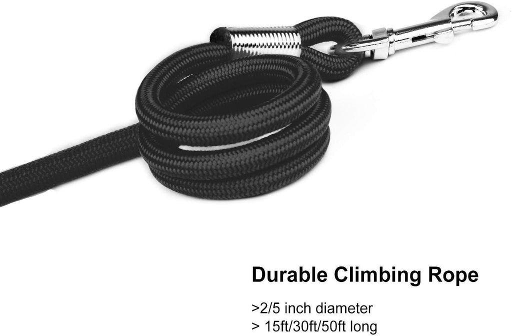 Check Cord Large,Medium Small Dogs/Puppy Obedience Recall Training Agility Lead - 15Ft 30Ft 50Ft Training Leash - Great for Training, Play, Camping, or Backyard Black 15 Feet
